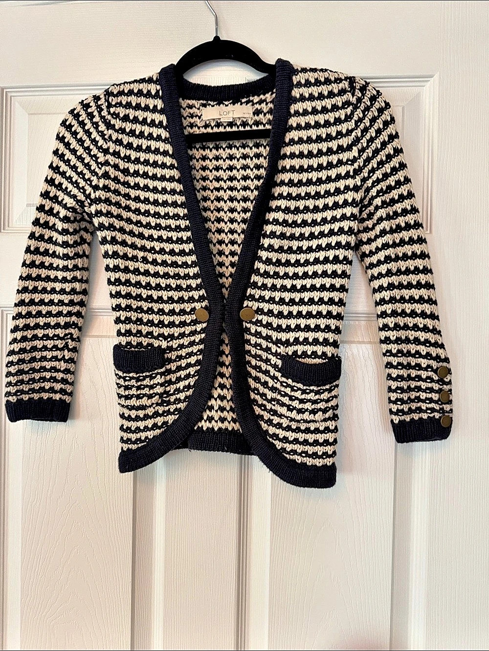 LOFT Striped Cardigan in Navy & Cream Size XXSP